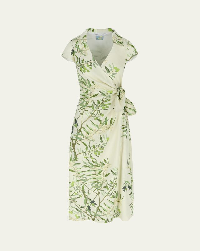 Olive Tree Print Wrap Dress